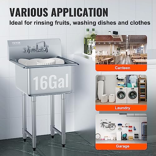 Stainless Steel 1 Compartment Free Standing Small Sink with Faucet & Legs, 21"x18" Single Bowl Sink X6048