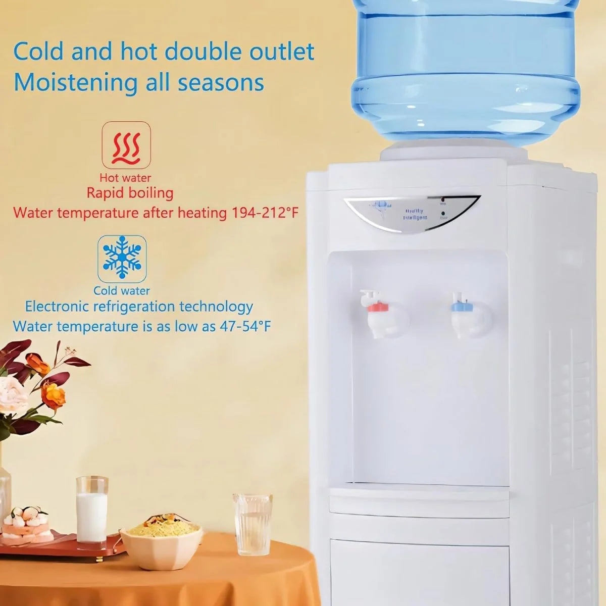 White Top Loading Hot and Cold Water Dispenser for 5 Gallon Bottle with Storage Cabinet & Child Safety Lock Y7858