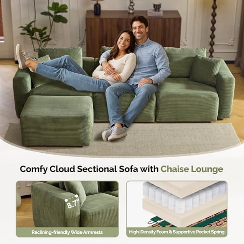 Convertible Corduroy L-Shaped Sectional Sofa with Ottoman K956670