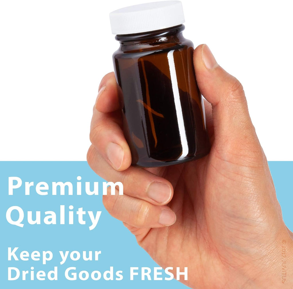 Amber Glass Wide Mouth Packer Bottle With White Ribbed Lid (6 Pack) S1270