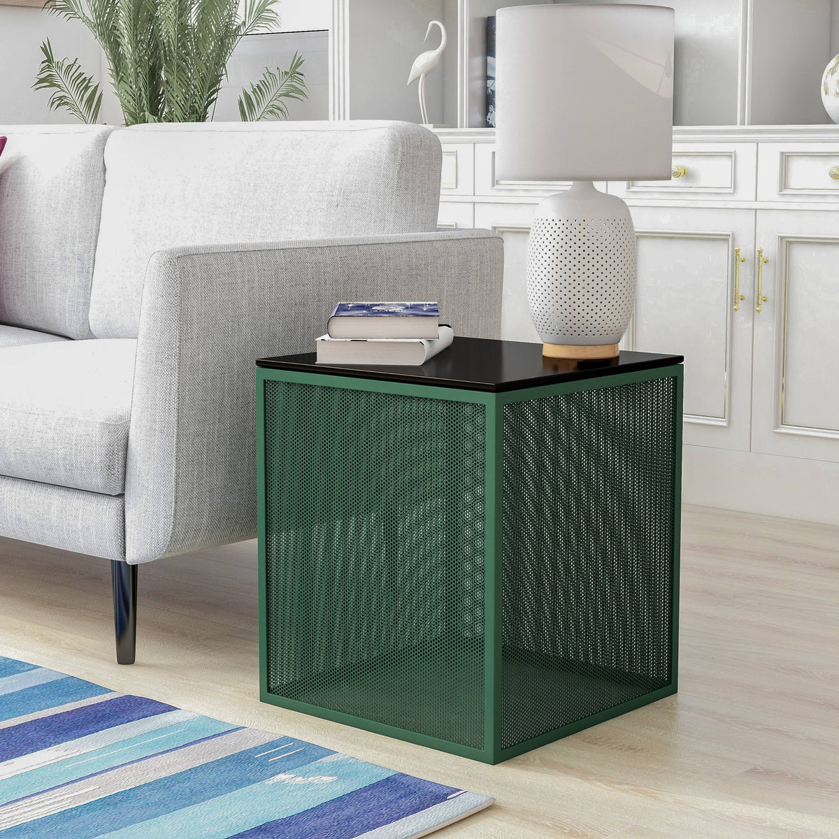 White Glass Top Side Table D51442