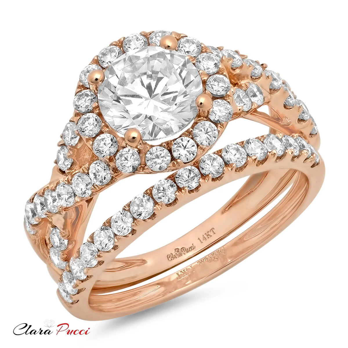 18K Rose Gold Halo Engagement Ring with Crystal Side Stones K1690