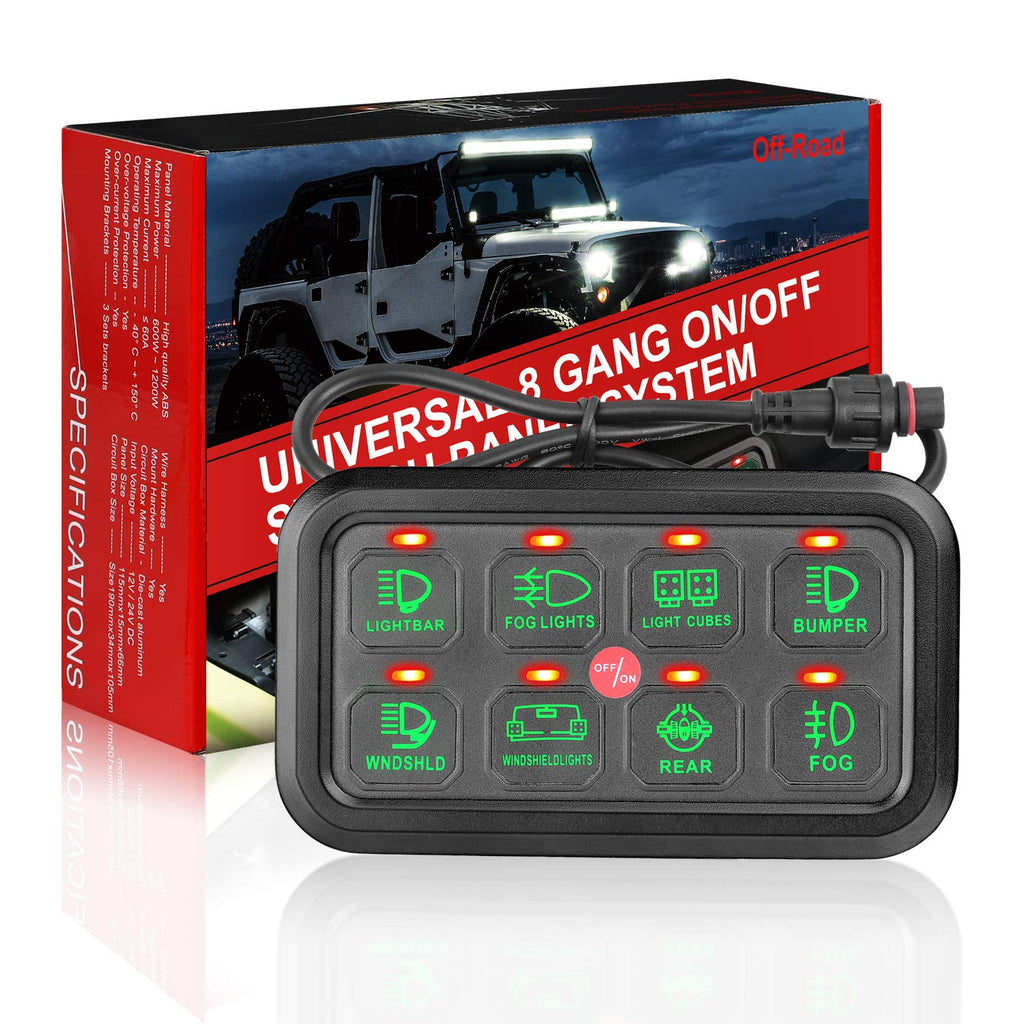 8 Gang Switch Panel Kit with Harness and Label Stickers E8314