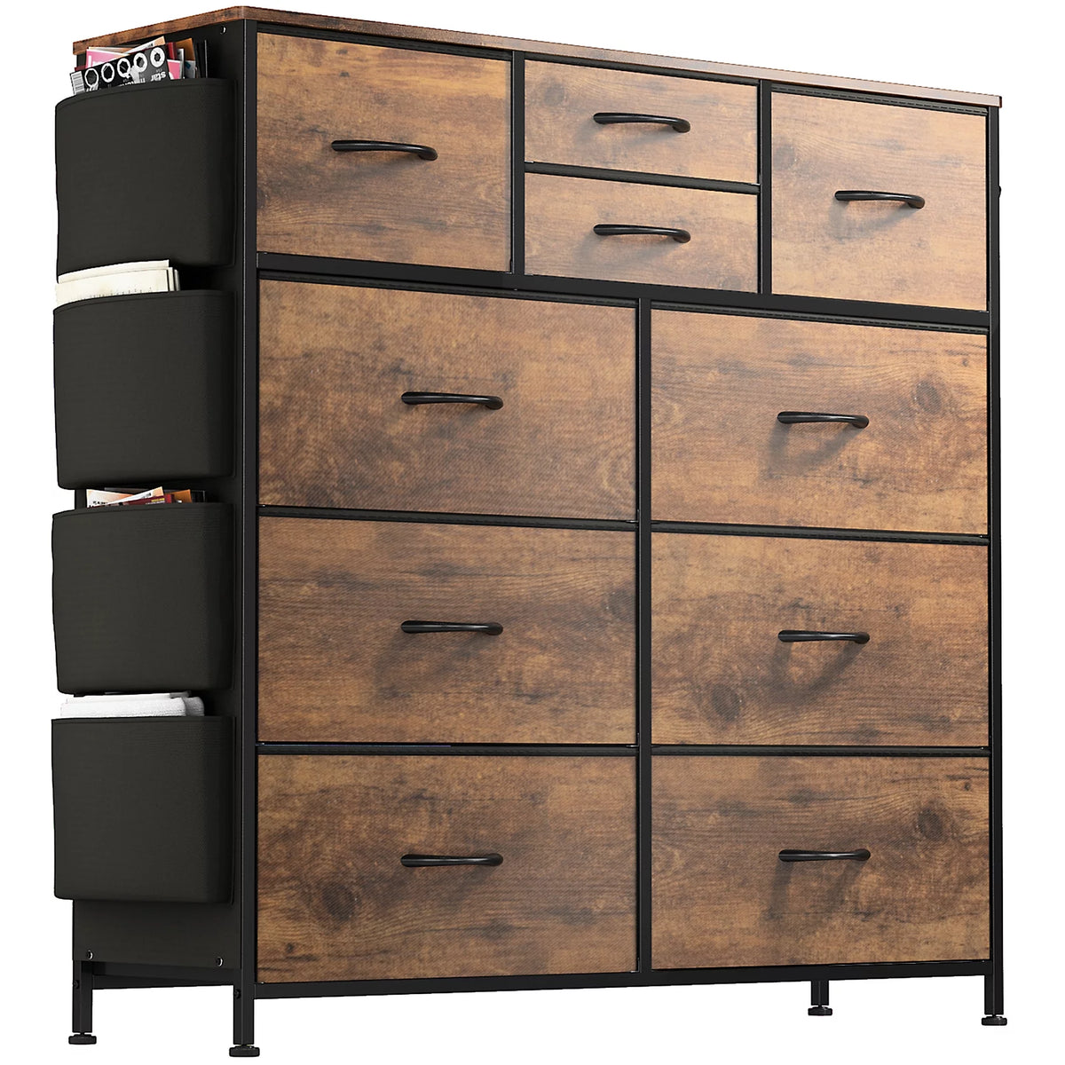 Brown 10 Drawer Dresser with Steel Frame and Wood Top F219036
