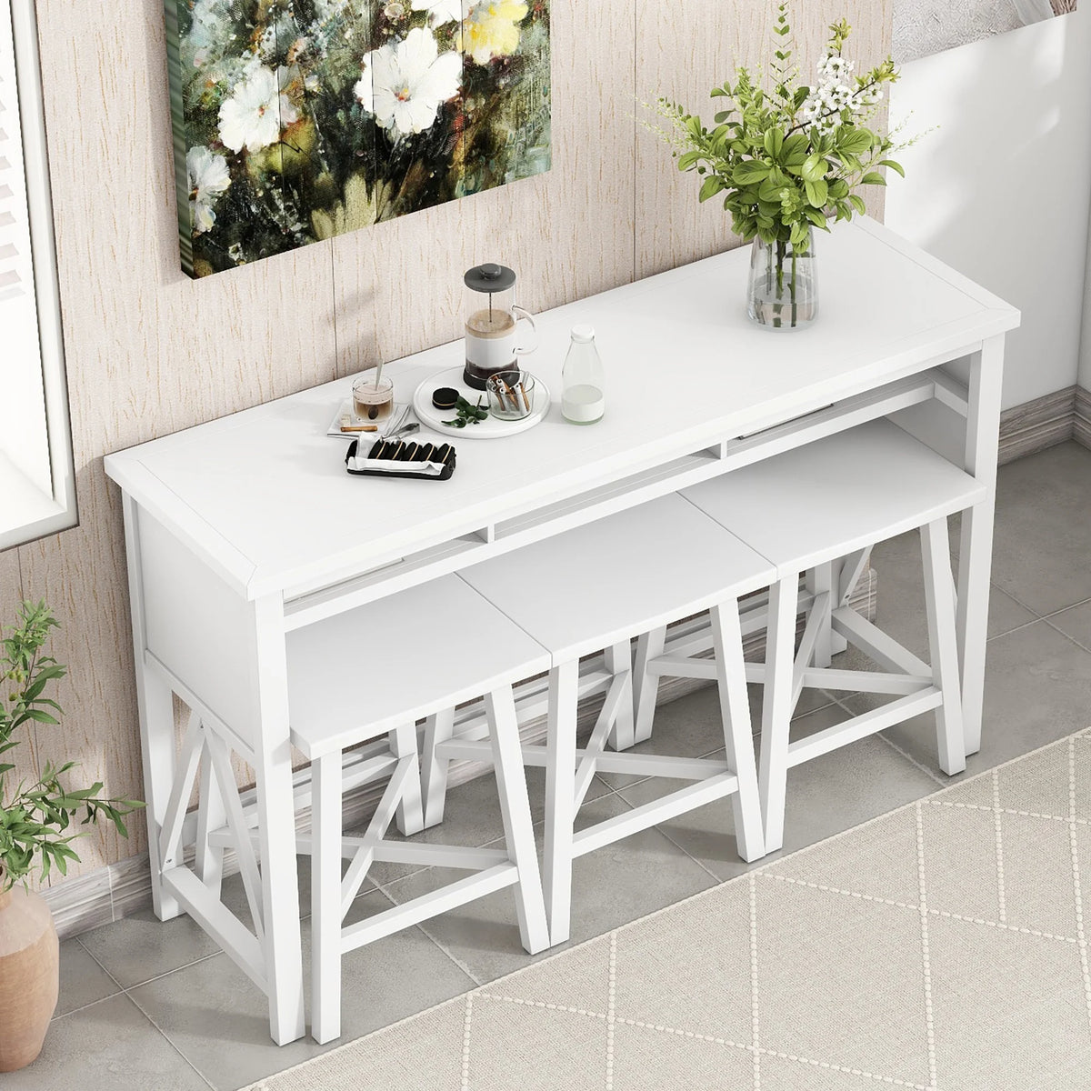 60" 4-Piece Counter Height Dining Table Set with 3 Stools C6935
