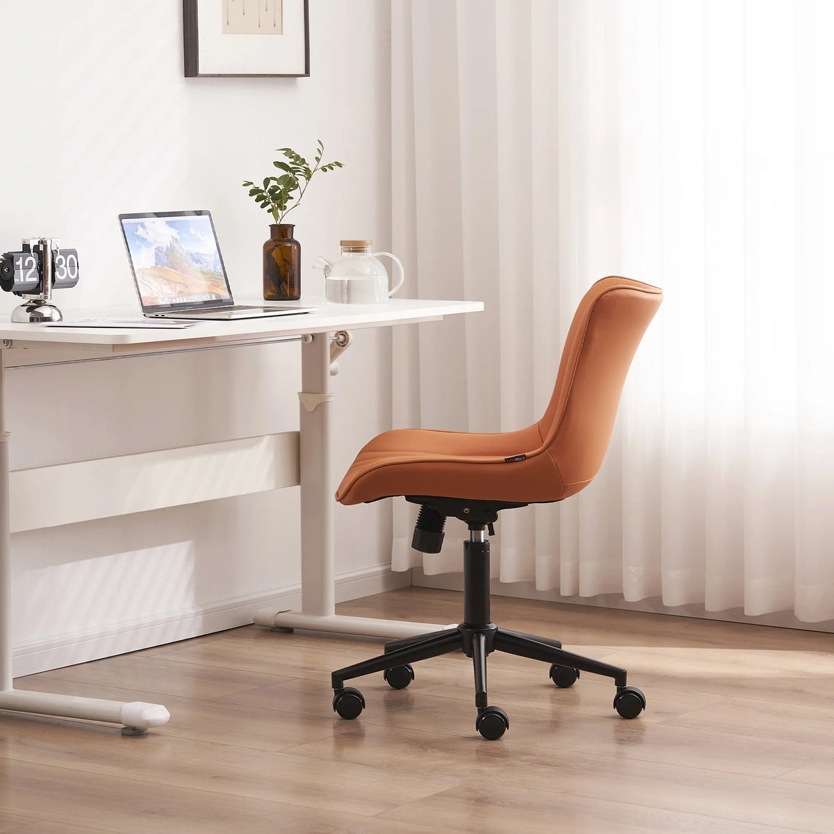 Camel PU Adjustable Ergonomic Office Chair with Wheels H534759