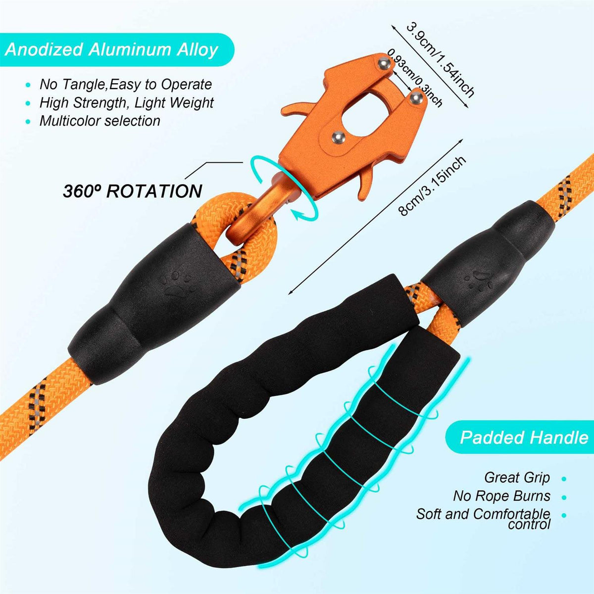 Heavy Duty Reflective Nylon Dog Leash with Locking Clip A2323