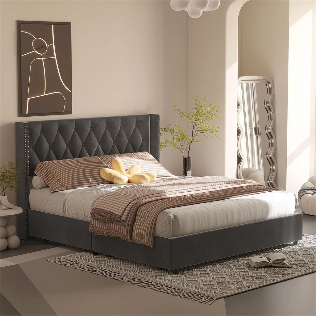 Velvet King Size Platform Bed O49342