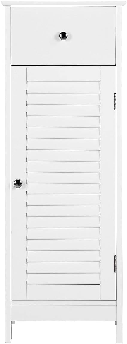 White 35 Inch Wooden Bathroom Floor Cabinet with Drawer and Storage Shelf V200