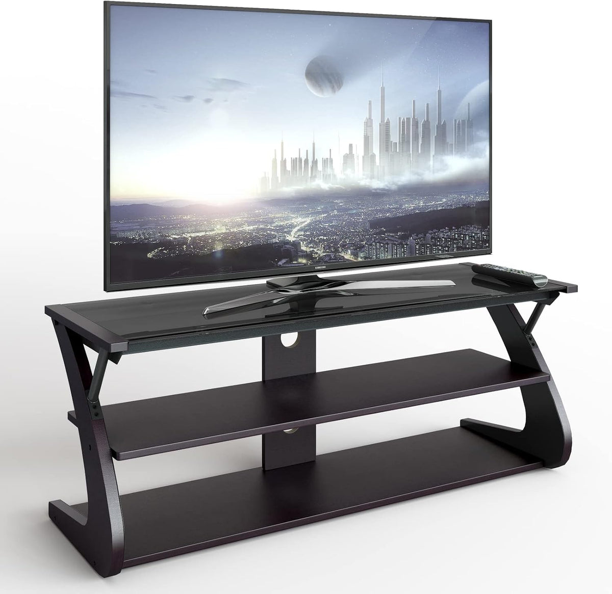 Dark Brown 3-Tier TV Stand with Glass Top Z73000