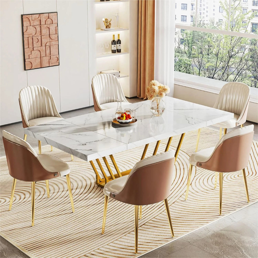 63" Rectangular Dining Table with Faux Marble Top Q420