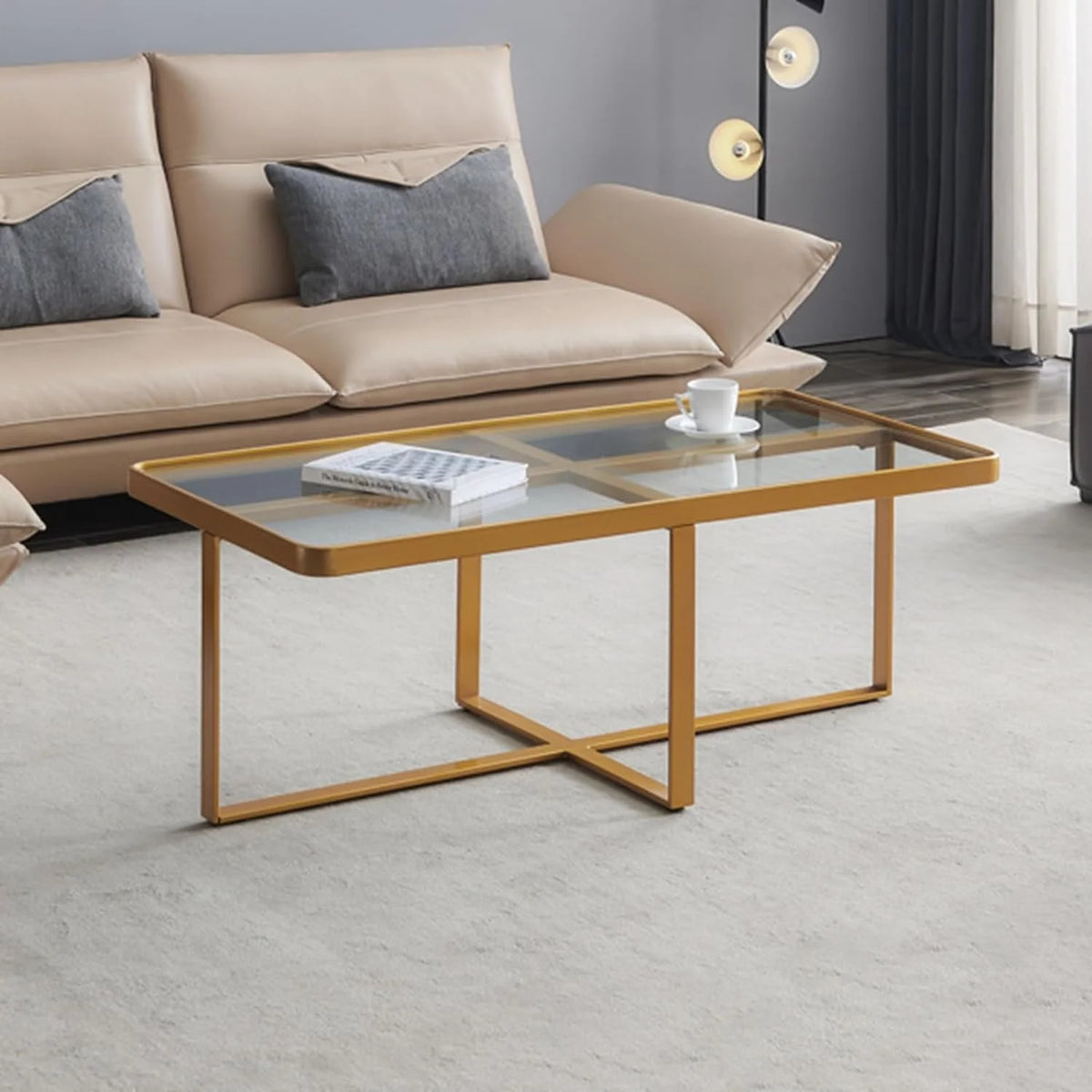 Rectangle Coffee Table with Tempered Glass Tabletop B9052