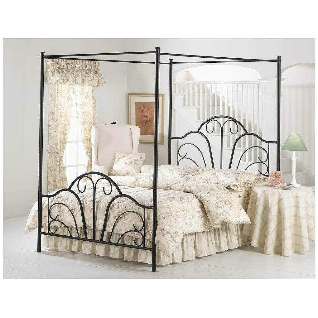 Queen Textured Black Bed Set with Canopy and Legs W37180
