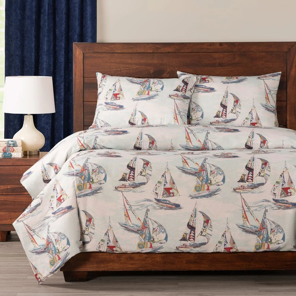 Sailboat Nautical Print Duvet Set California King 3 Piece Q847
