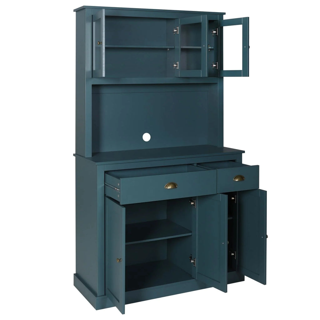 Blue Kitchen Pantry Storage Cabinet with Microwave Stand and Adjustable Shelves C504113