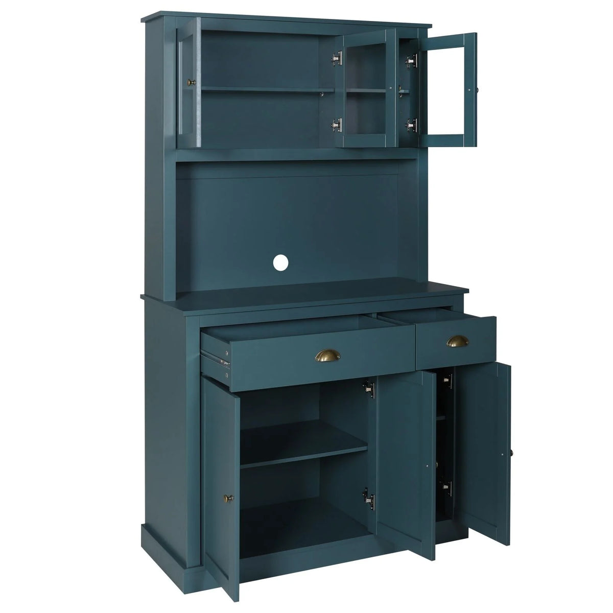 Blue Kitchen Pantry Storage Cabinet with Microwave Stand and Adjustable Shelves C504113