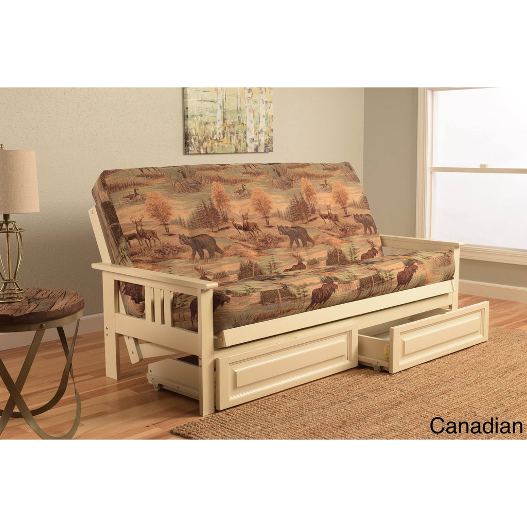 Antique White Full Futon with Mattress & Storage Drawers T478693