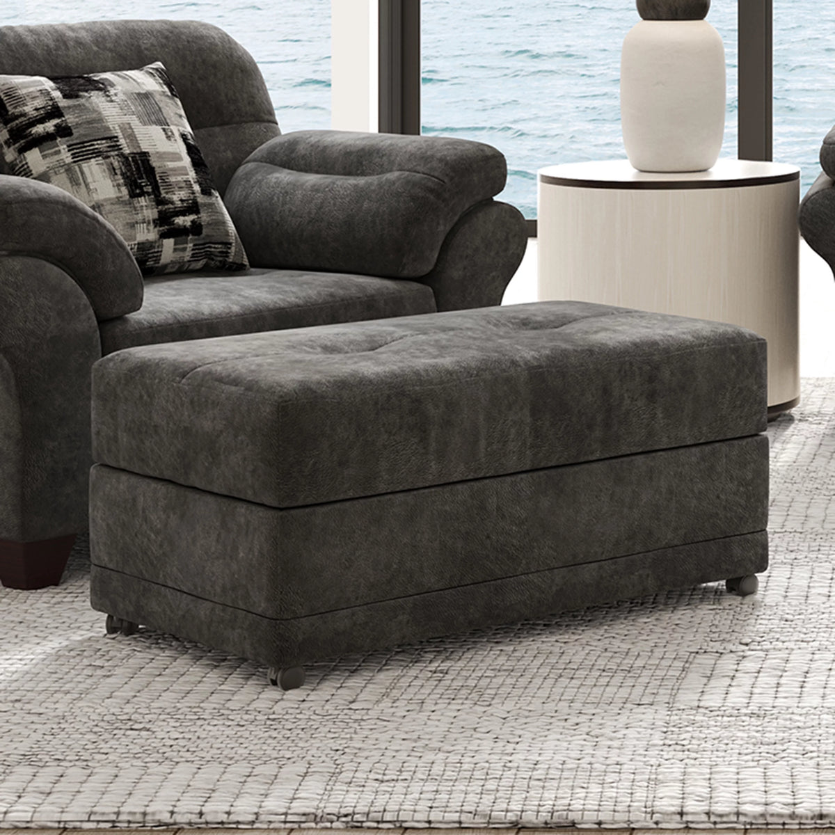 Fabric Storage Ottoman with Casters L486986