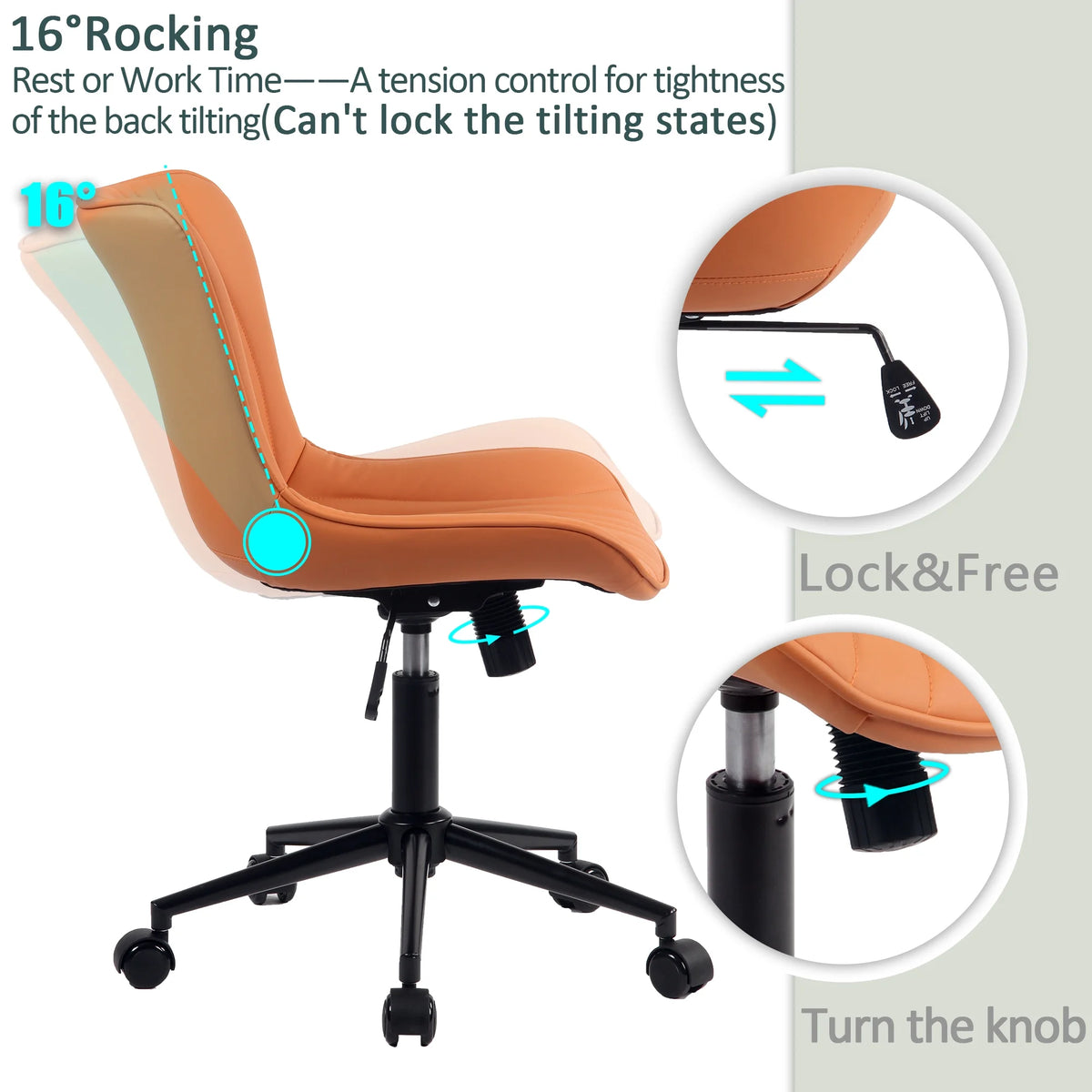 Camel PU Adjustable Ergonomic Office Chair with Wheels H534759
