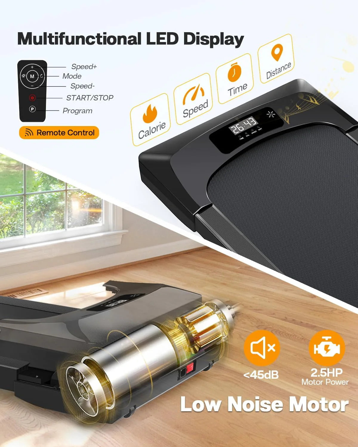 2.5HP Slim Under Desk Treadmill with Remote Control E64129