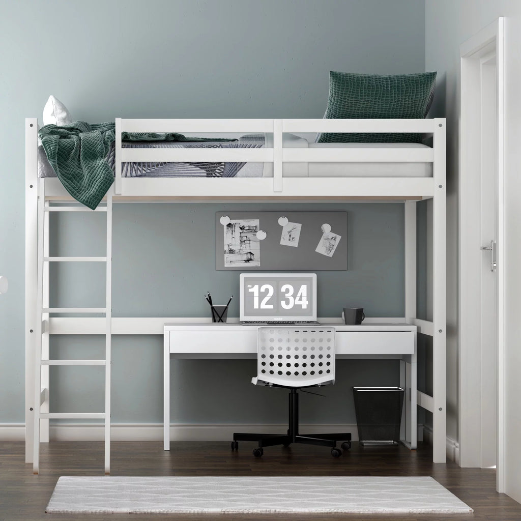 White Wood Full Loft Bunk Bed with Ladder M639