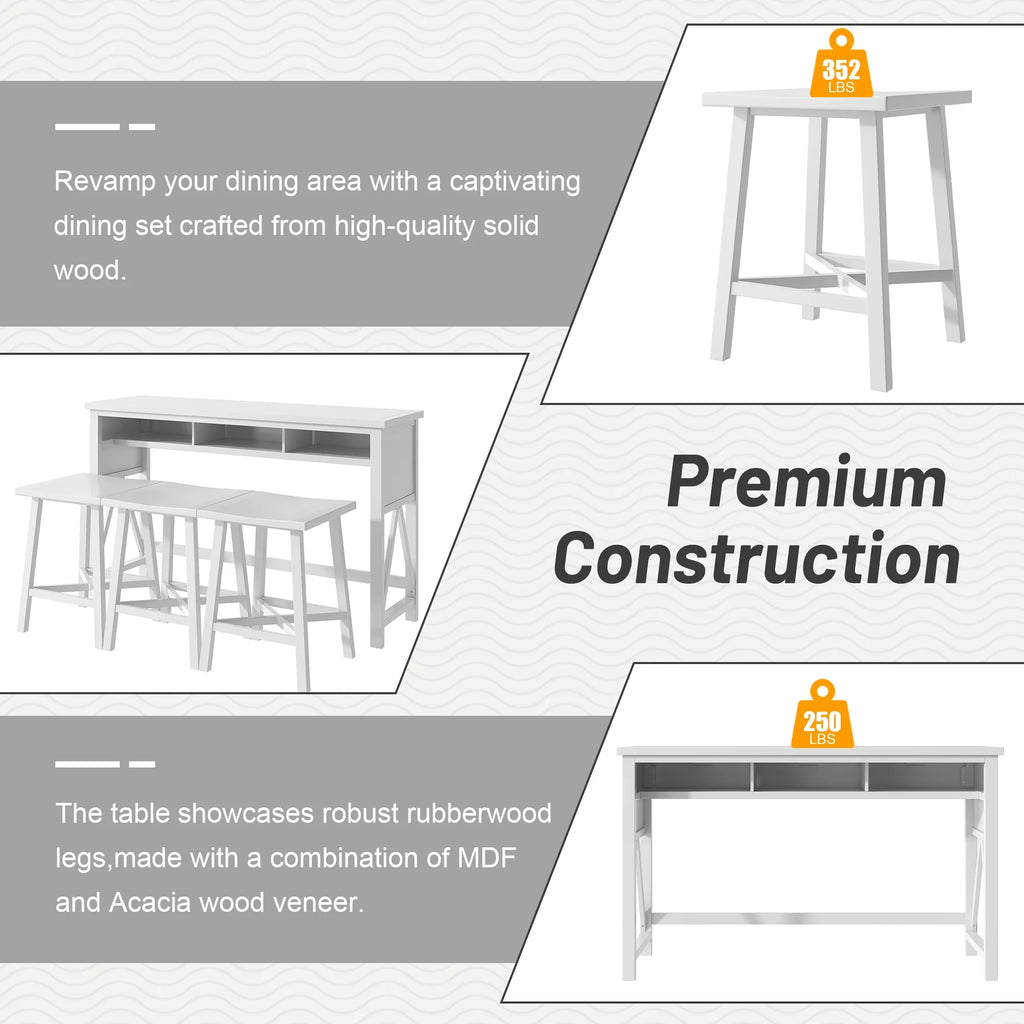 60" 4-Piece Counter Height Dining Table Set with 3 Stools C6935