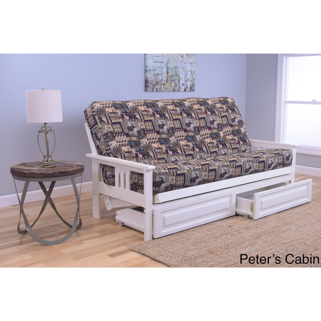 Antique White Full Futon with Mattress & Storage Drawers T478693