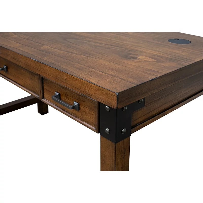 Rustic Wood Writing Desk with Power Center Brown G32425