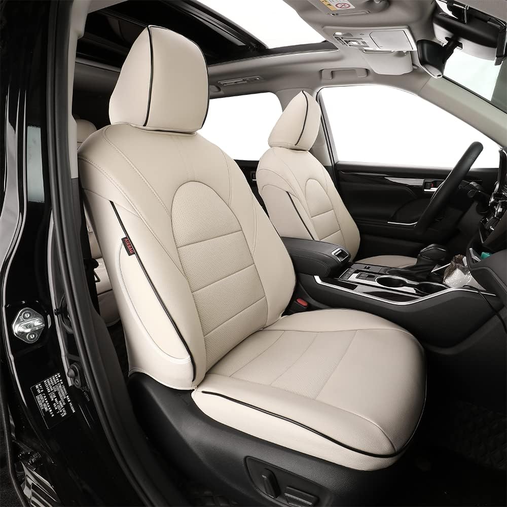 Beige Leatherette Car Seat Covers for Select Toyota Highlander 2014-2019 F677951