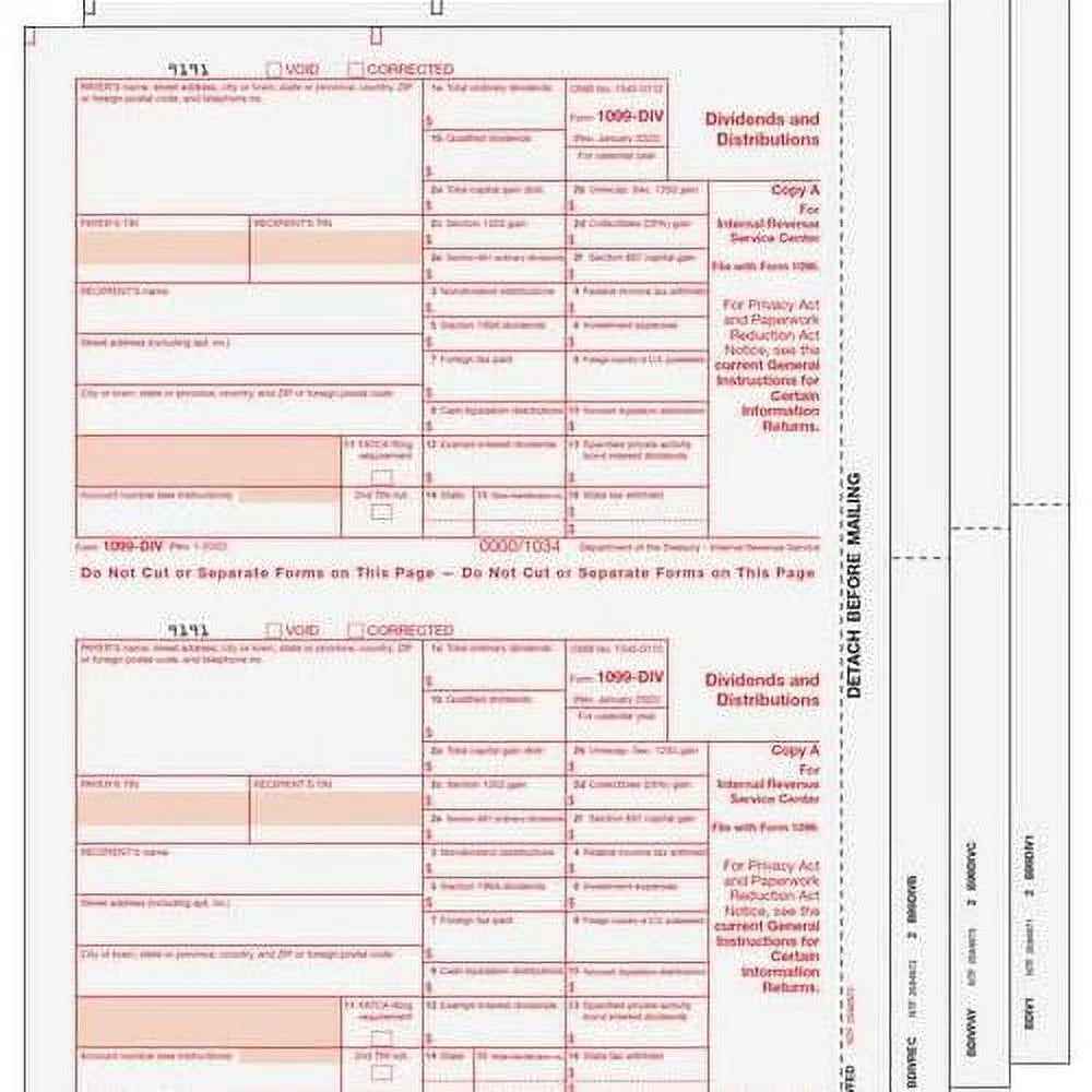 1099-DIV 4-Part Laser Tax Form Set P791