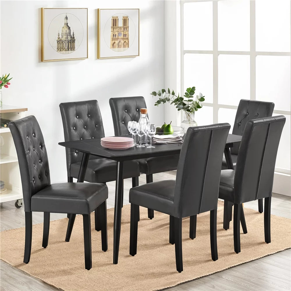 Faux Leather Dining Chairs with Wood Legs Set of 6 Gray F714796