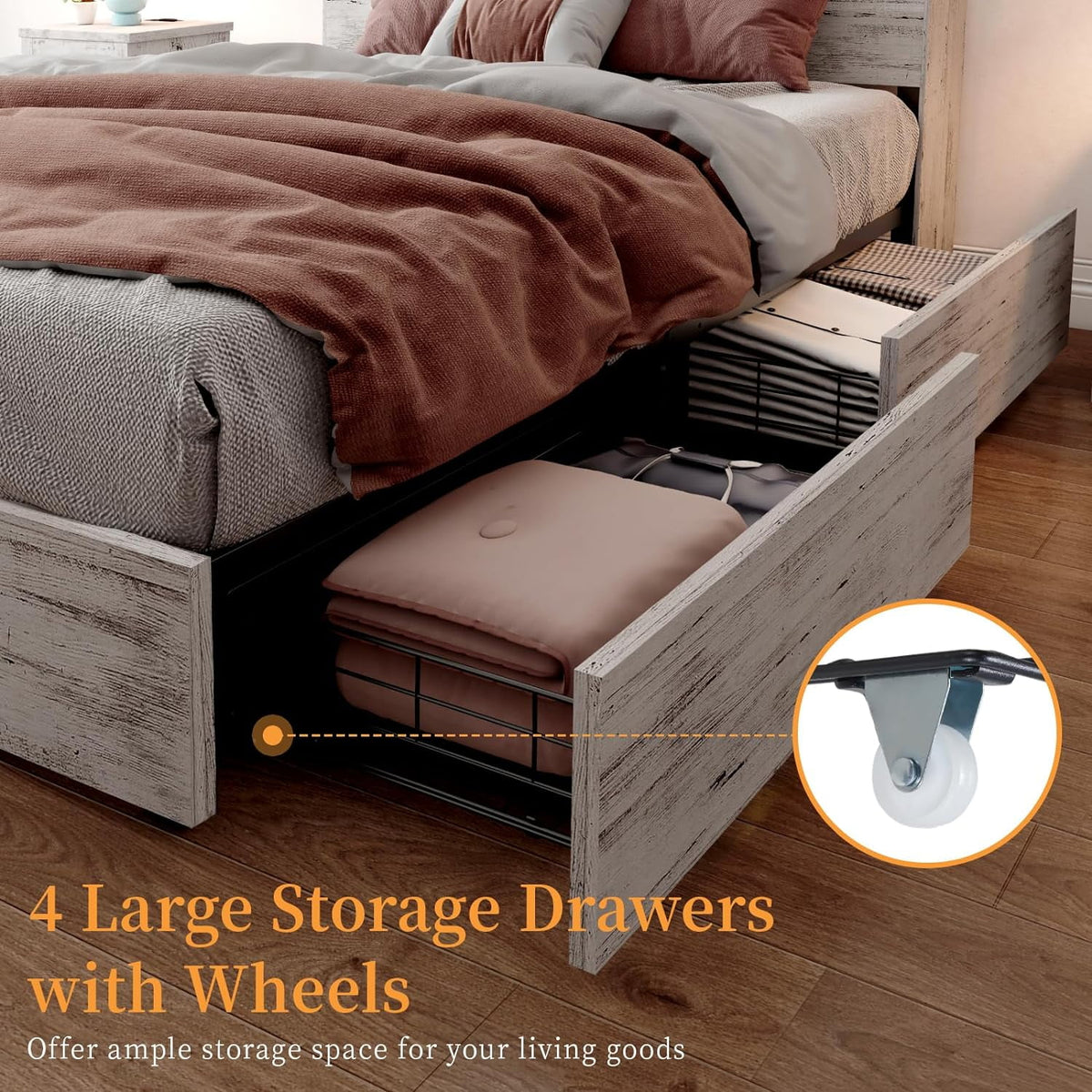 Queen Size Wood Storage Bed with 4 Drawers J568