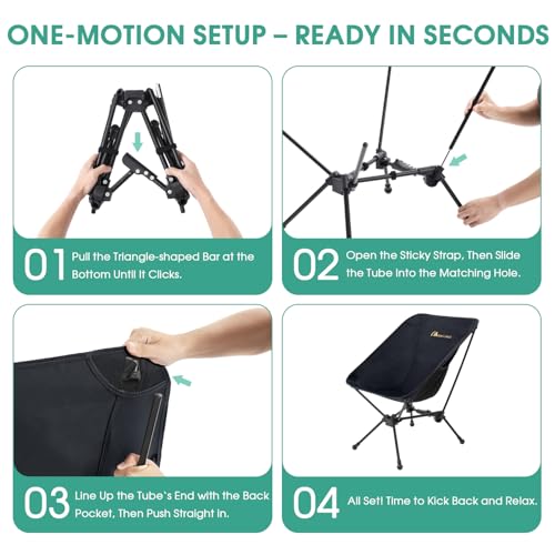Portable Folding Camping Chair 330 lbs Black S9412