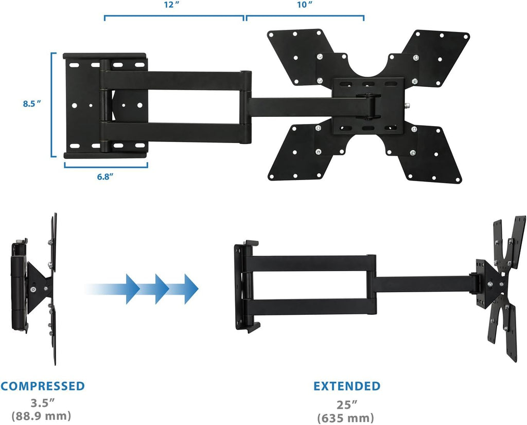 Black Full Motion TV Wall Mount for 32 to 55 Inch Screens, VESA 400x400mm, 100 Lb Capacity, Pack of 2 B92915