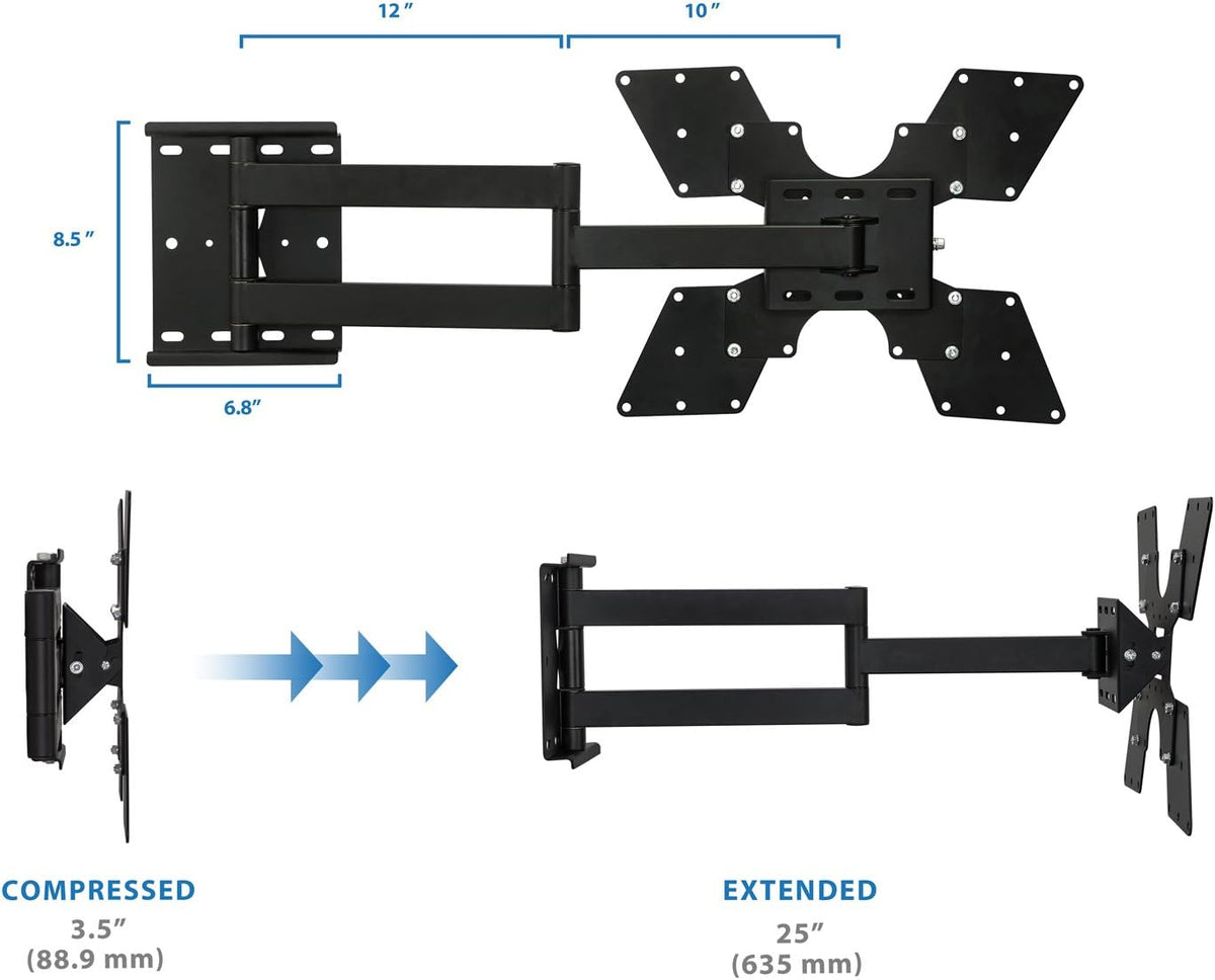 Black Full Motion TV Wall Mount for 32 to 55 Inch Screens, VESA 400x400mm, 100 Lb Capacity, Pack of 2 B92915
