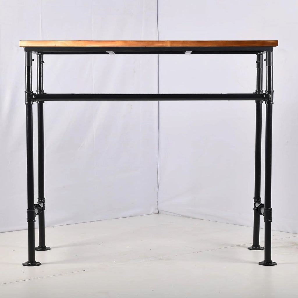 41.3" Height Solid Pine Wood Top Rectangular Pub Bar Table with Extra Shelf O1006