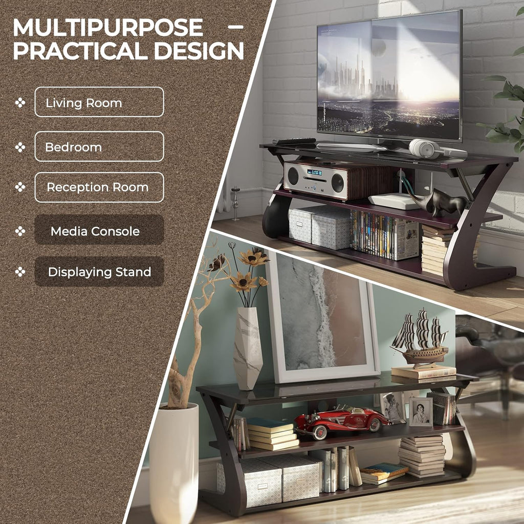 Dark Brown 3-Tier TV Stand with Glass Top Z73000