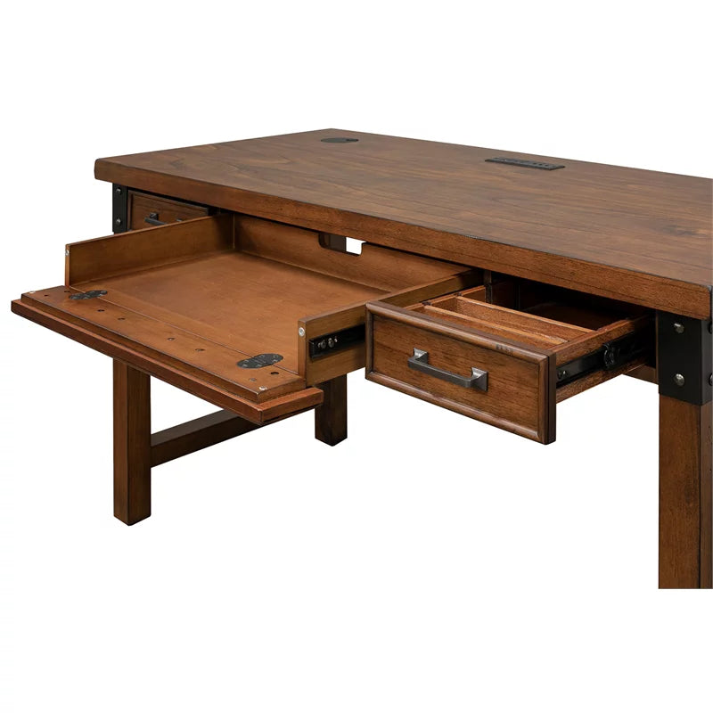 Rustic Wood Writing Desk with Power Center Brown G32425