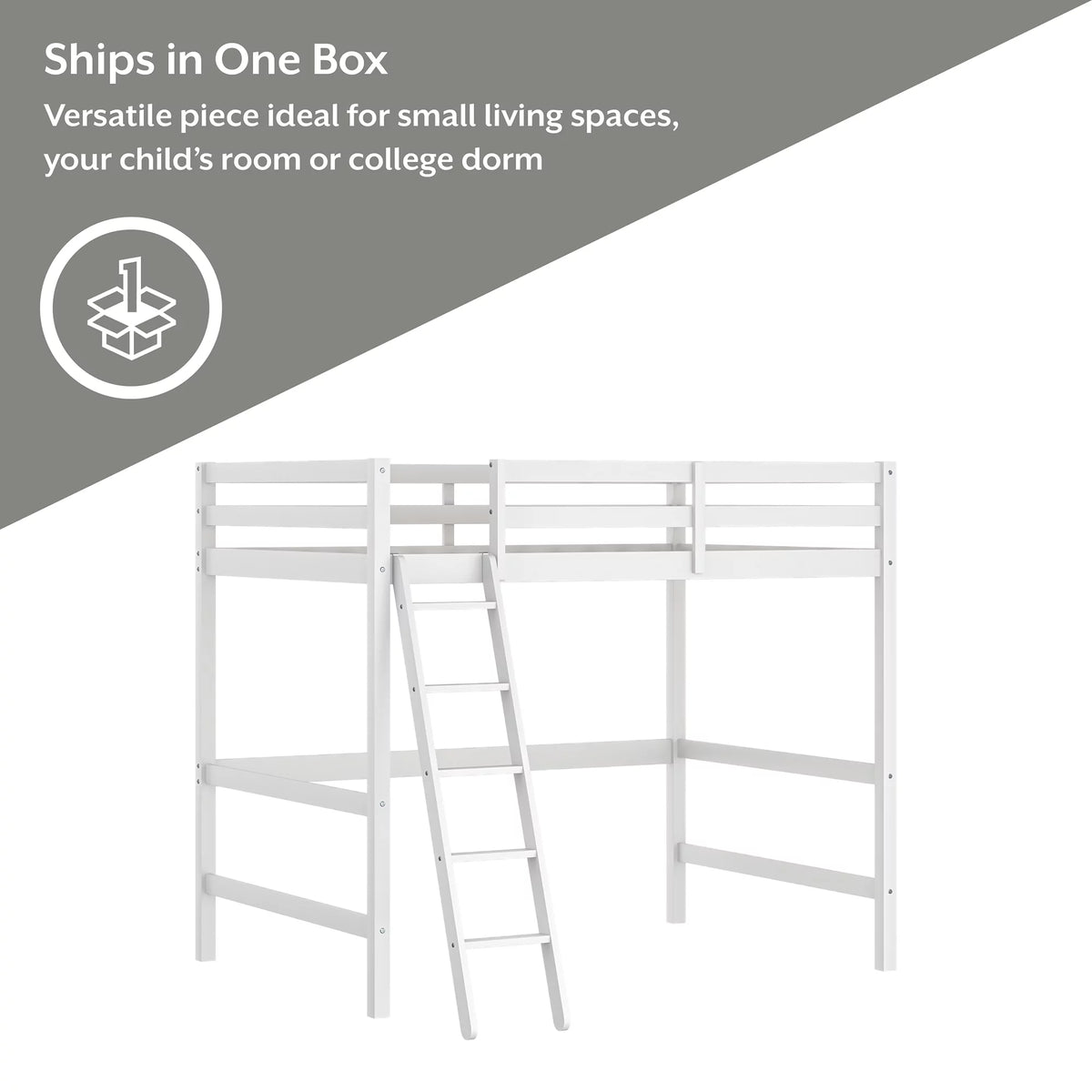 White Wood Full Loft Bunk Bed with Ladder M639