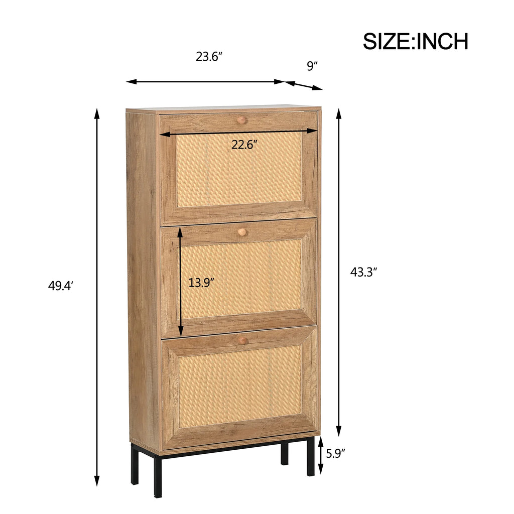 3 Flip Drawer Rattan Shoe Cabinet with Metal Legs U581