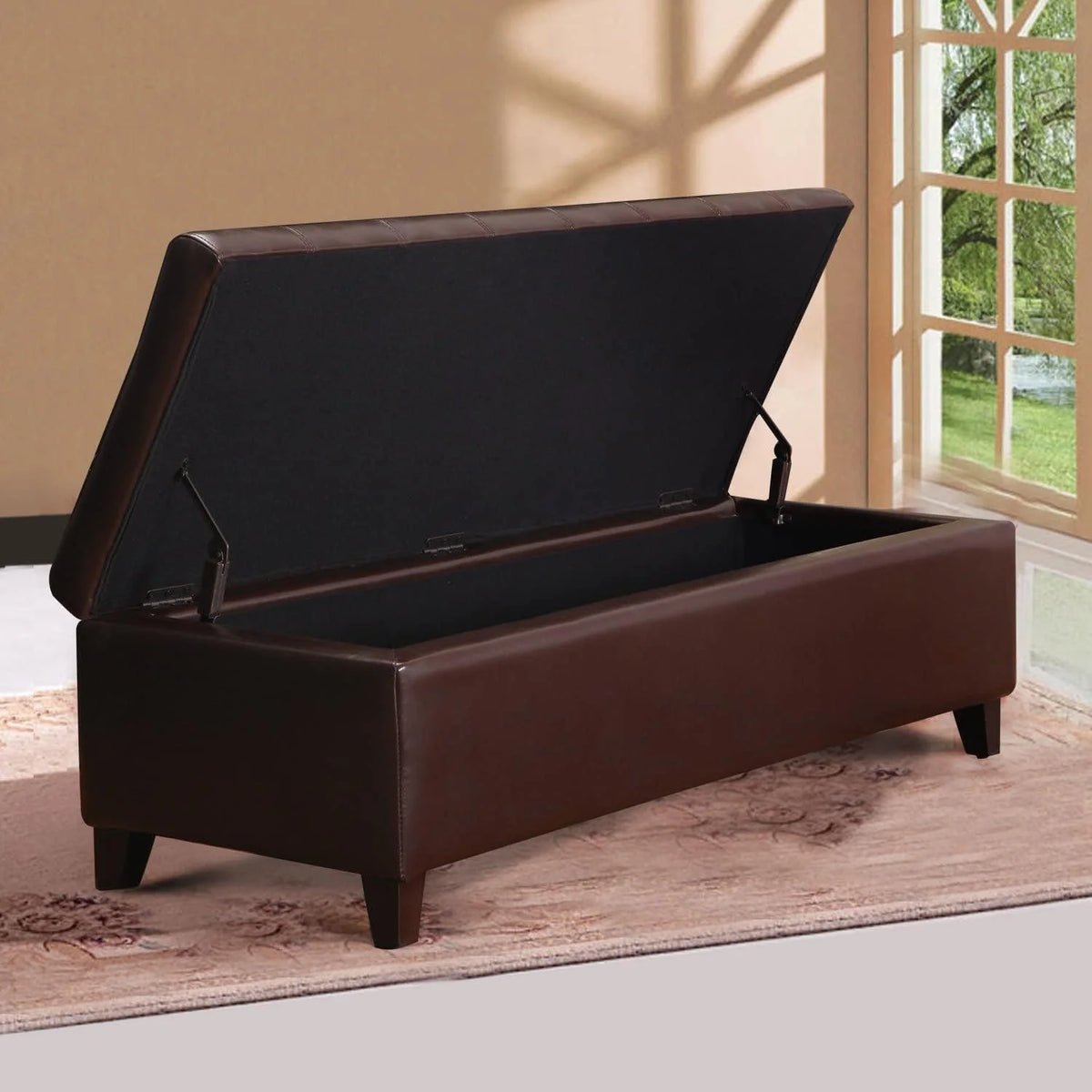 Brown Tufted Storage Ottoman Bench F4509