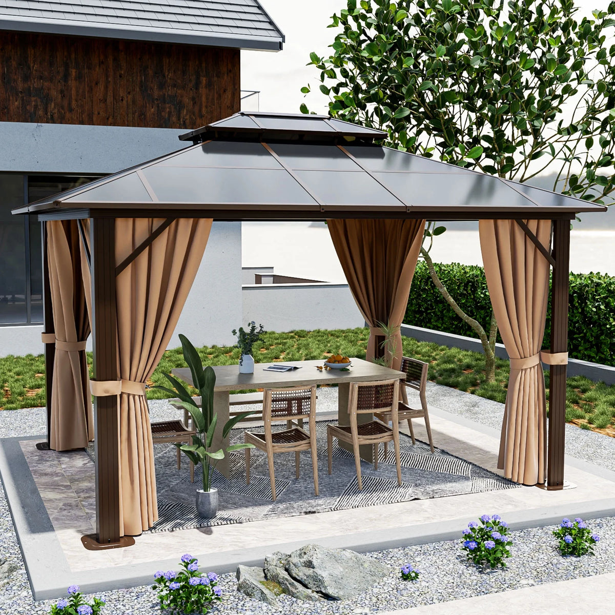 10 ft. x 12 ft. Hardtop Gazebo with Curtain and Netting F658