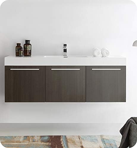 Gray Oak Wall Hung Single Sink Bathroom Cabinet V22987