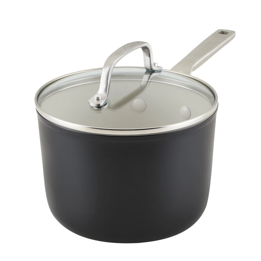 Hard Anodized Ceramic Nonstick Sauce Pan with Lid, 3qt, Matte Black B17032