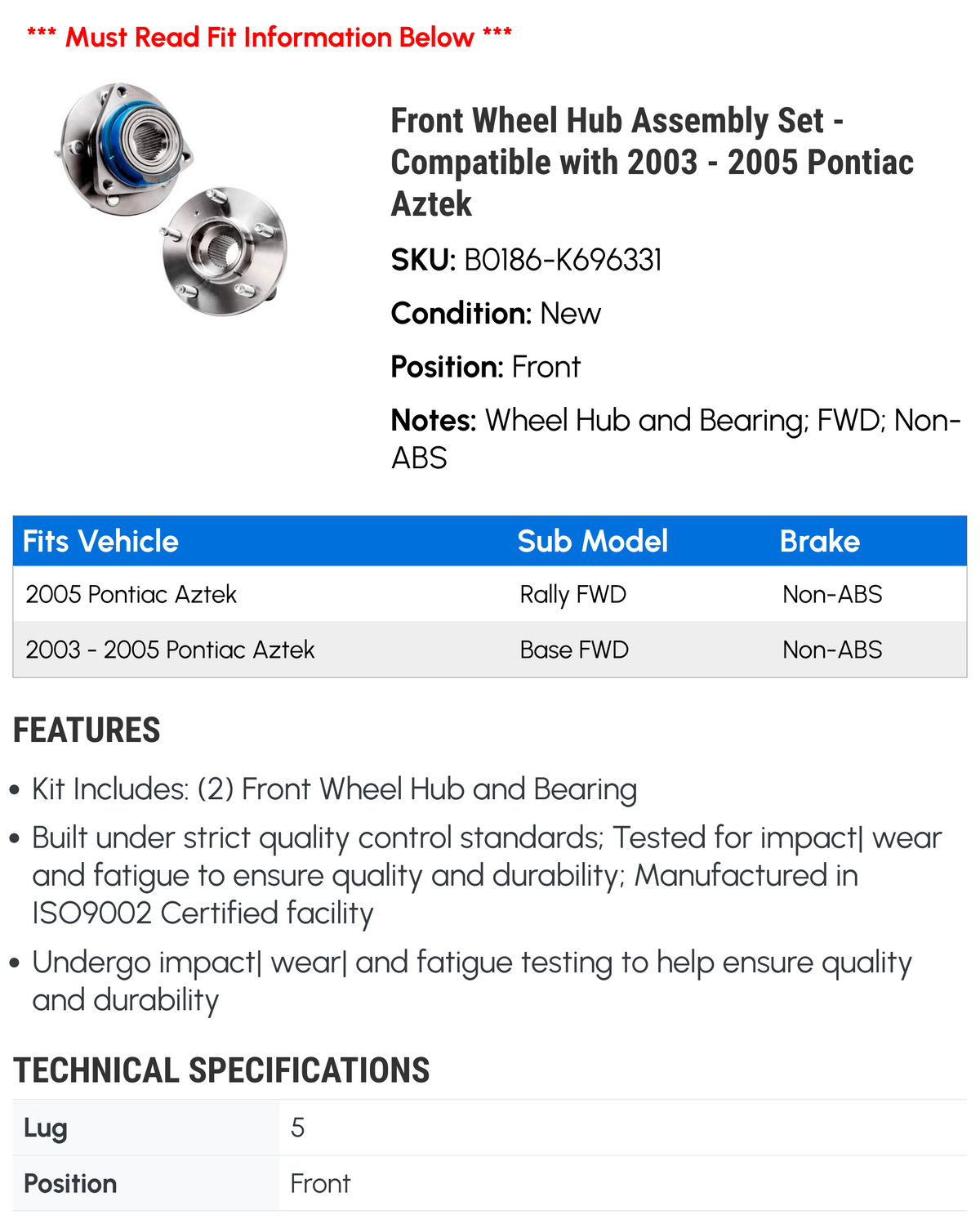 Front Wheel Hub Assembly Set F610206