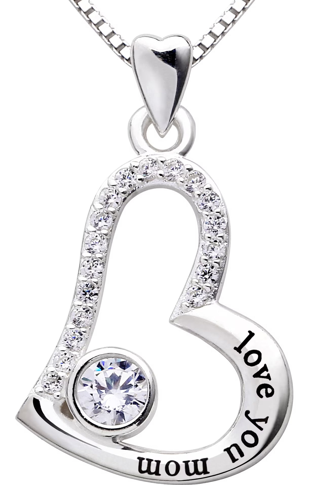 Sterling Silver Cubic Zirconia Mother Pendant Necklace L73699