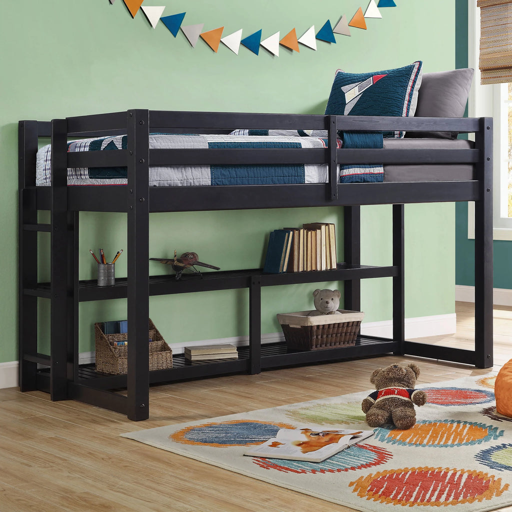 Black Twin Loft Storage Bed W85771