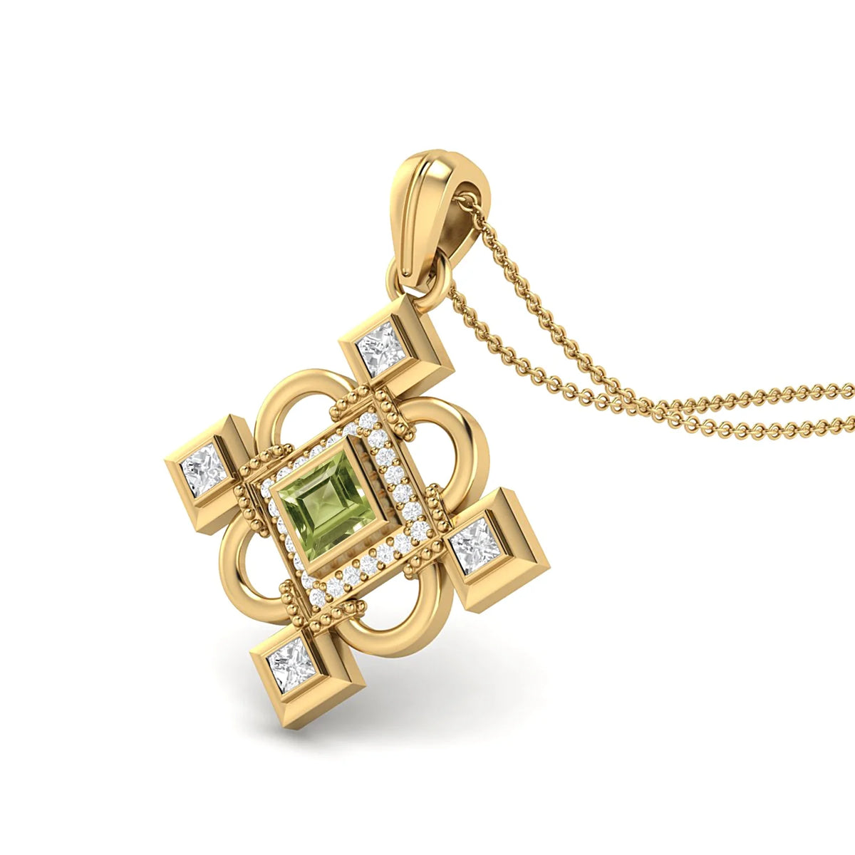 4MM Square Peridot 925 Silver Gold Vermeil Pendant Necklace D65834