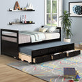 Twin Wood Platform Daybed Frame with Trundle and 3 Storage Drawers O85522
