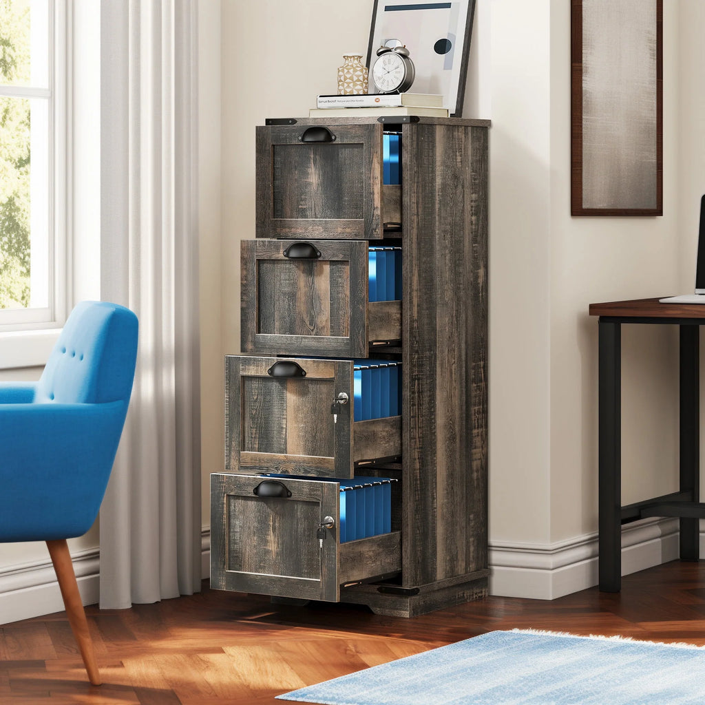 4 Drawer White Wood File Cabinet with Lock T345392